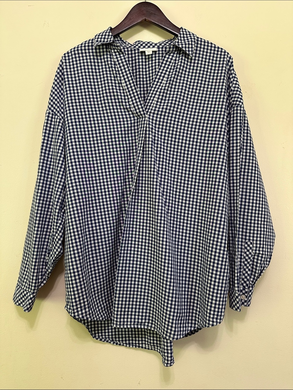 J. Jill Navy and White Gingham Button-Front Shirt